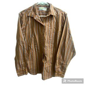 Vintage 80's Diane Von Furstenberg Brown Striped Button Down Blouse Women's 14‎